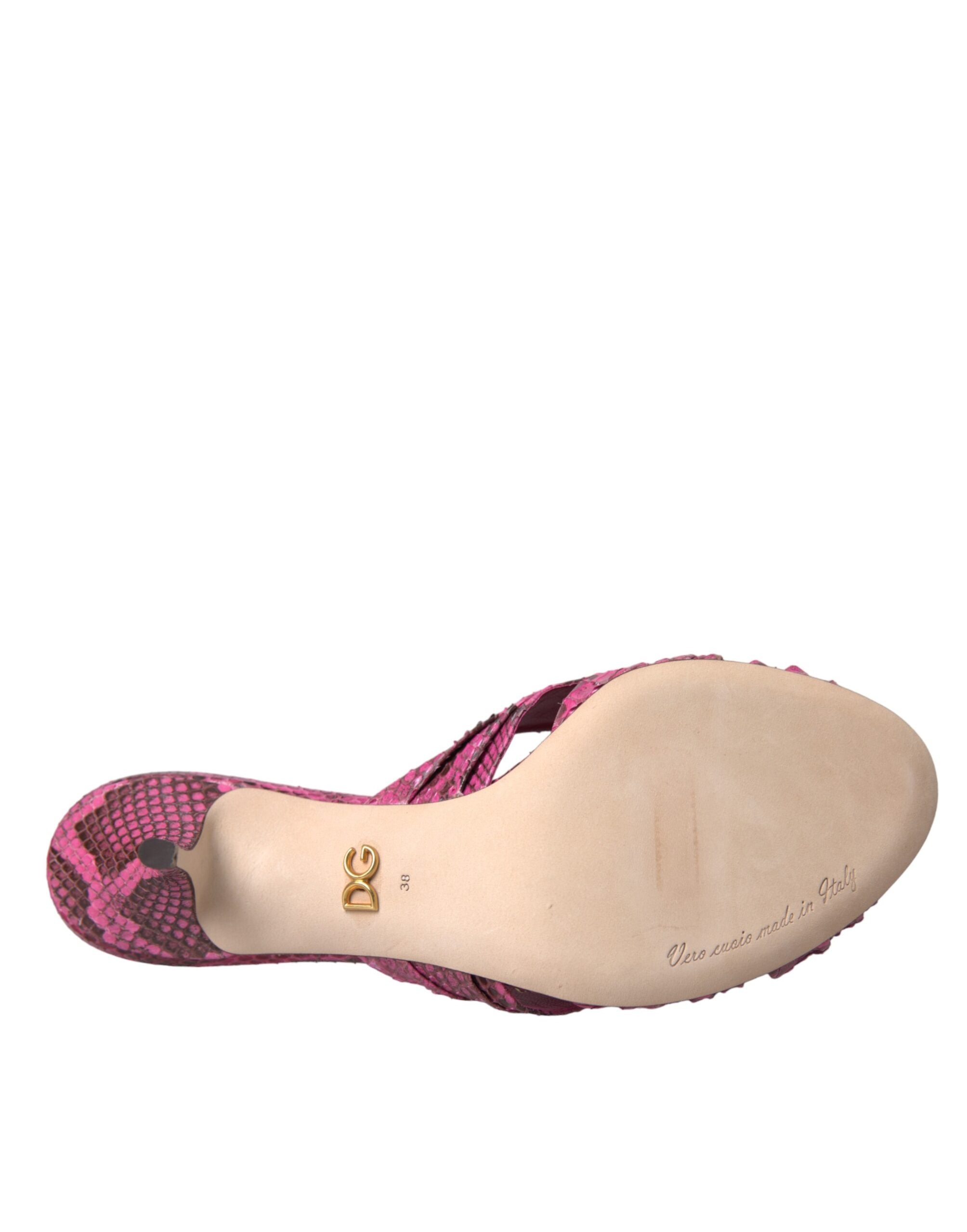 New Dolce & Gabbana Pink Exotic Leather Kitten Heels Slides Shoes