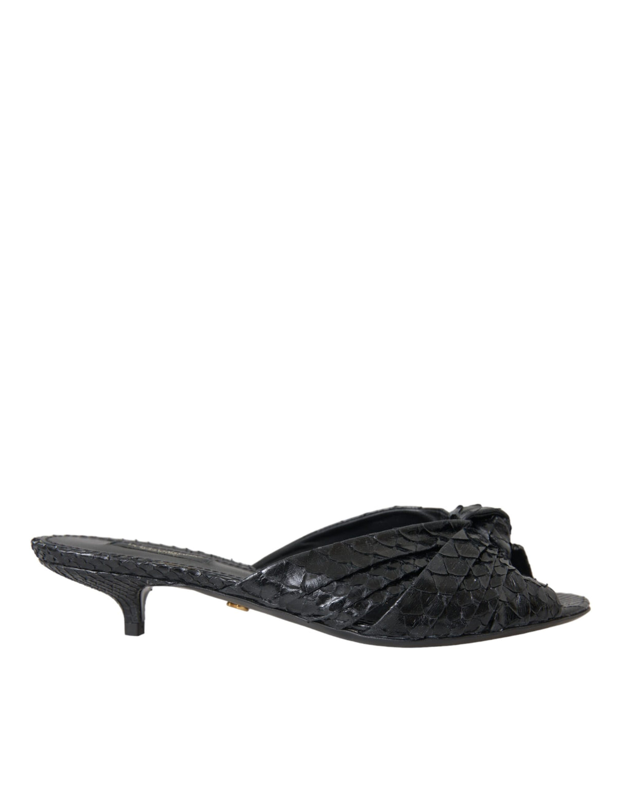 New Dolce & Gabbana Black Exotic Leather Heels Slides Shoes