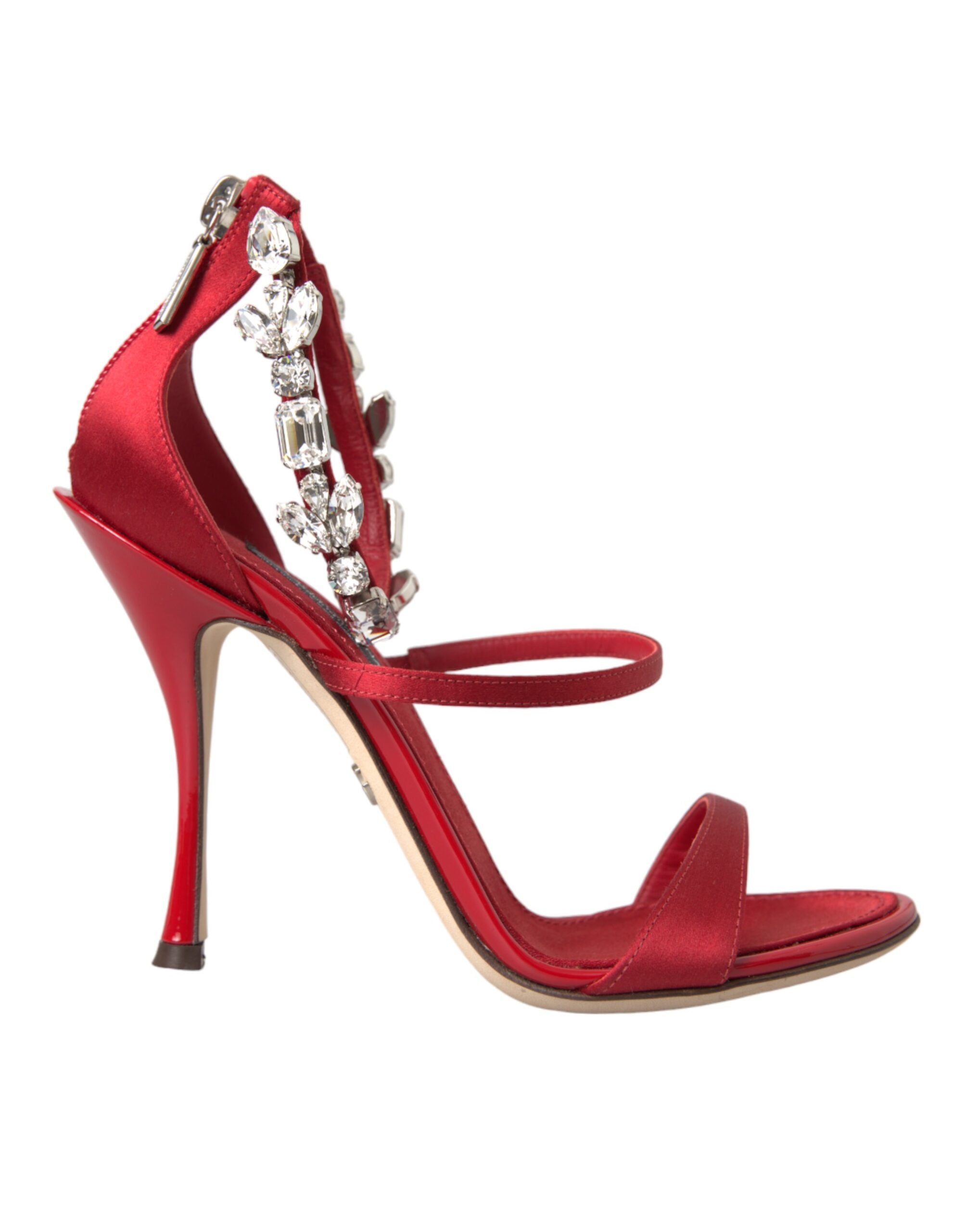 New Dolce & Gabbana Red Keira Satin Crystals Sandals Heels Shoes