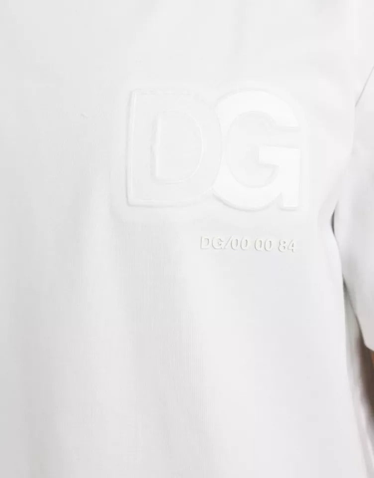 Dolce & Gabbana White Logo Emsed Cotton Crewneck T-shirt