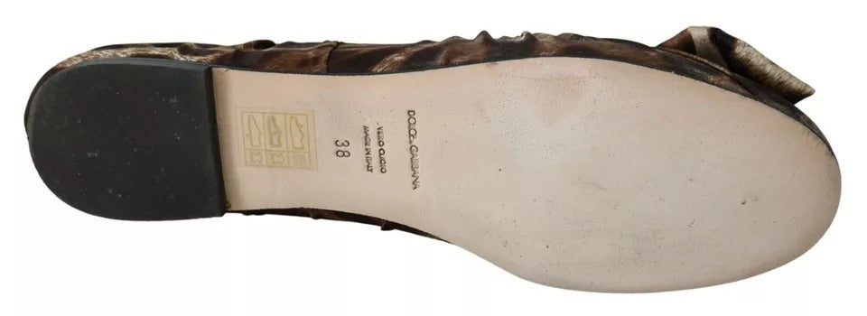 Dolce & Gabbana Brown Leopard Silk Ballerina Flats Shoes