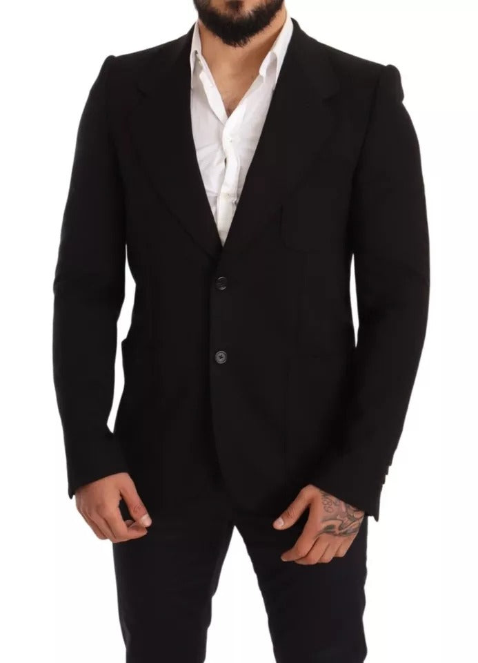 New Dolce & Gabbana Black Wool Slim Fit Coat Jacket Blazer