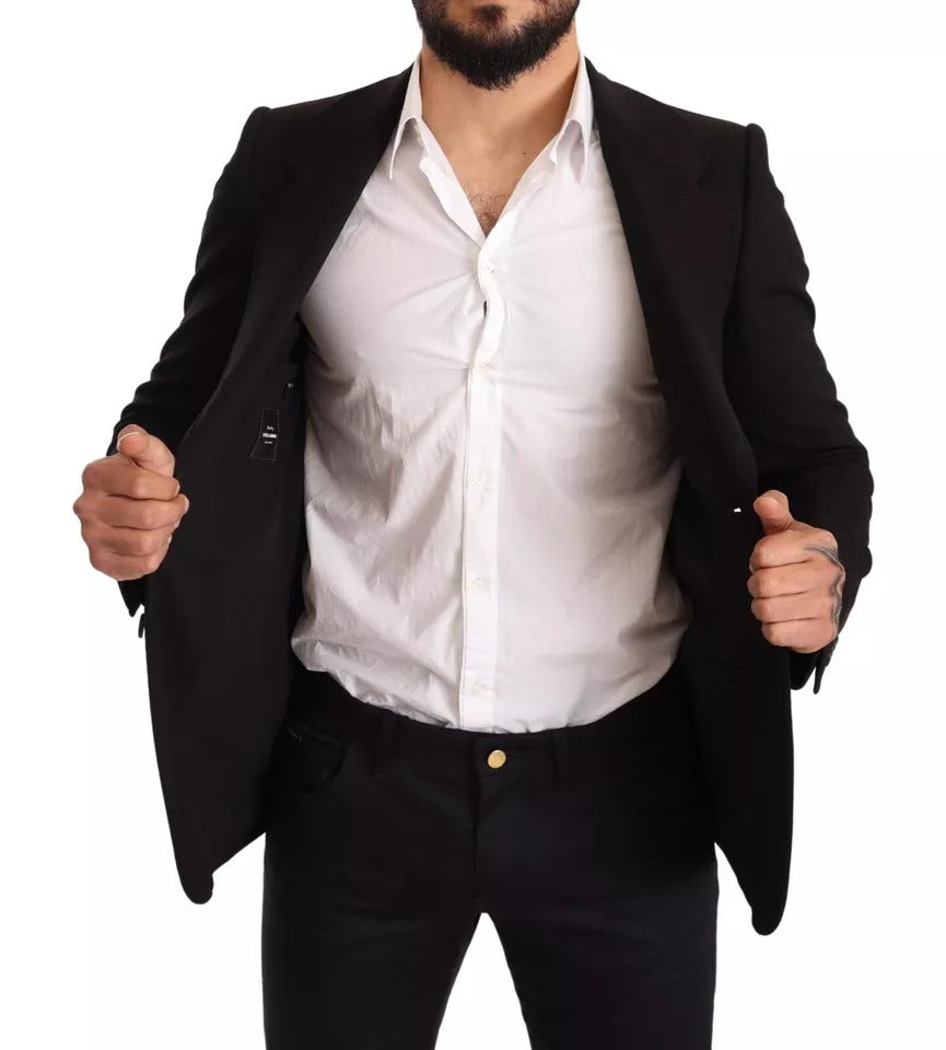 New Dolce & Gabbana Black Wool Slim Fit Coat Jacket Blazer