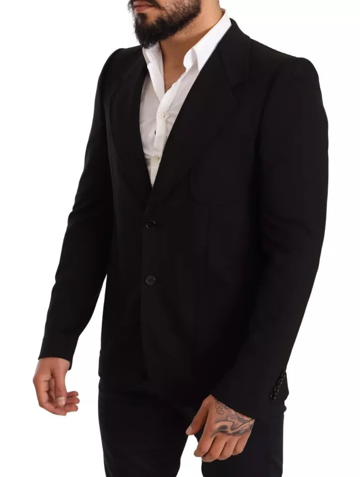 New Dolce & Gabbana Black Wool Slim Fit Coat Jacket Blazer