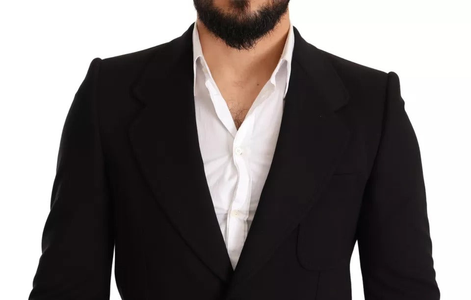 New Dolce & Gabbana Black Wool Slim Fit Coat Jacket Blazer