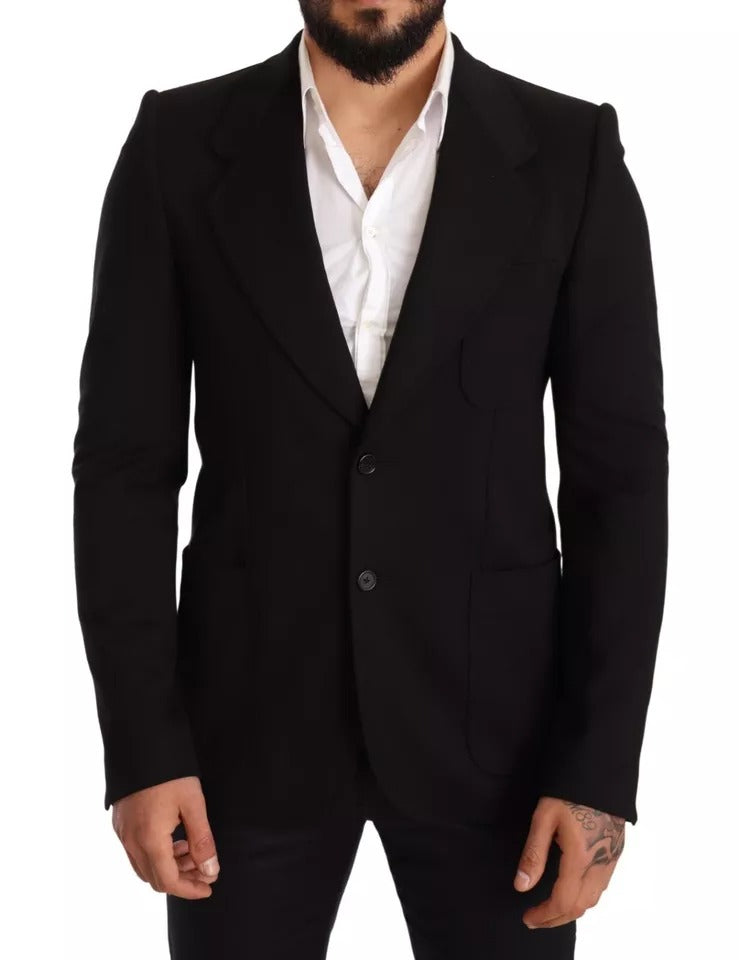 New Dolce & Gabbana Black Wool Slim Fit Coat Jacket Blazer