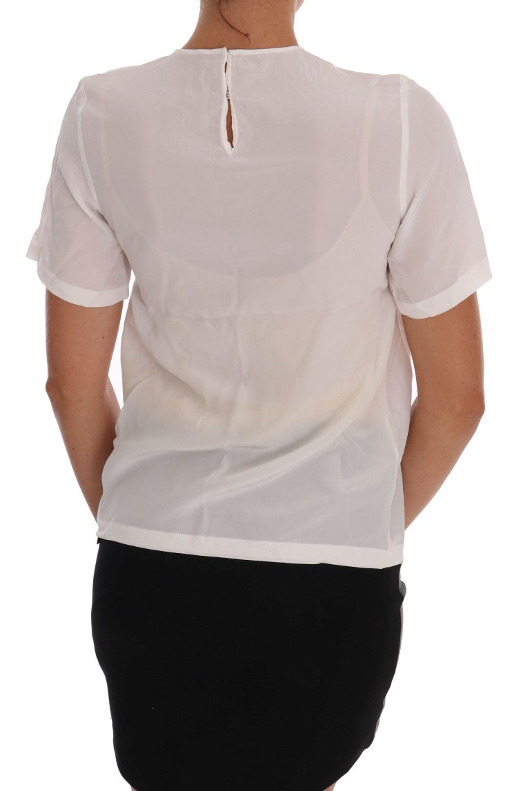 Dolce & Gabbana White Silk ITALIA IS LOVE Blouse T-shirt - PreLoved & Luxe