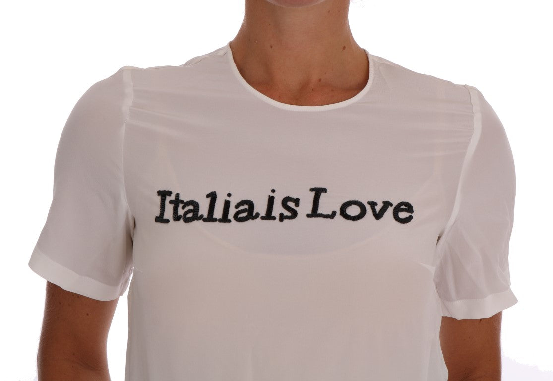 Dolce & Gabbana White Silk ITALIA IS LOVE Blouse T-shirt - PreLoved & Luxe