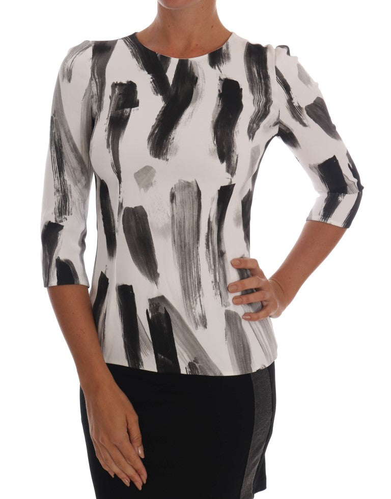 Dolce & Gabbana White Black Striped Printed Blouse Top - PreLoved & Luxe