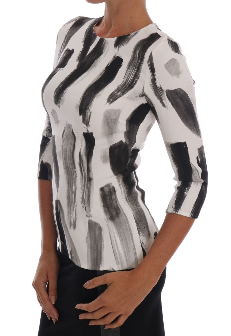 Dolce & Gabbana White Black Striped Printed Blouse Top - PreLoved & Luxe