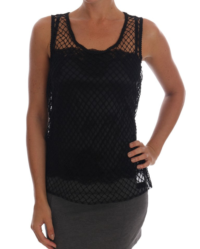 Dolce & Gabbana Black Silk Mesh Floral Lace Top - PreLoved & Luxe