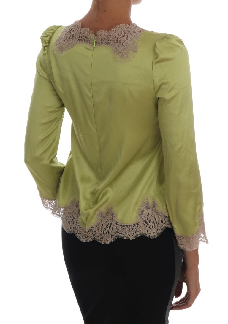 Dolce & Gabbana Green Silk Stretch Blouse Top - PreLoved & Luxe
