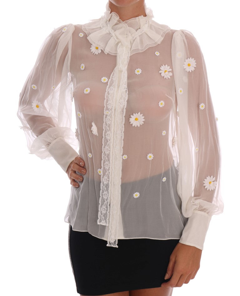 Dolce & Gabbana White Daisy Applique Silk Shirt - PreLoved & Luxe