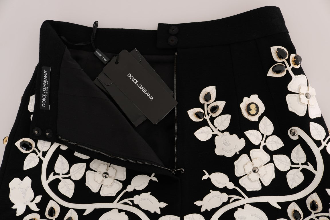 Dolce & Gabbana Black Crystal Floral Pencil Skirt - PreLoved & Luxe