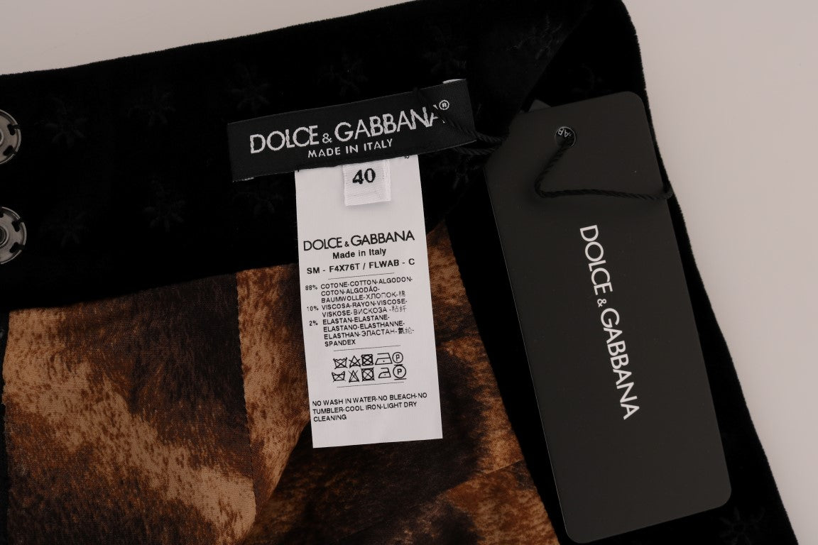 Dolce & Gabbana Dark Green Baroque Velvet Pencil Skirt - PreLoved & Luxe