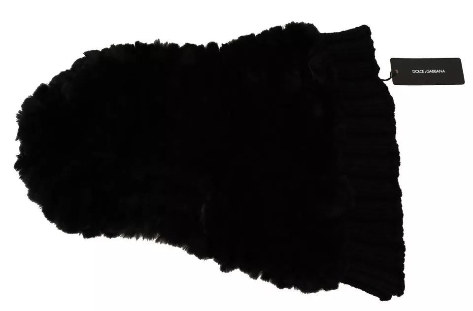 New Dolce & Gabbana Black Silver Fox Fur Cashmere Hooded Scarf