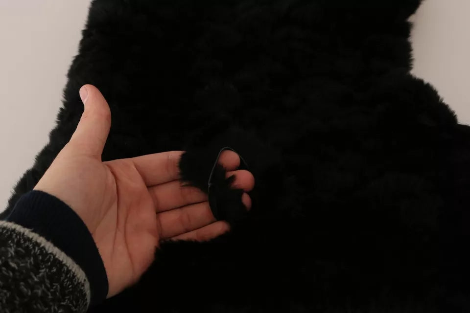 New Dolce & Gabbana Black Silver Fox Fur Cashmere Hooded Scarf