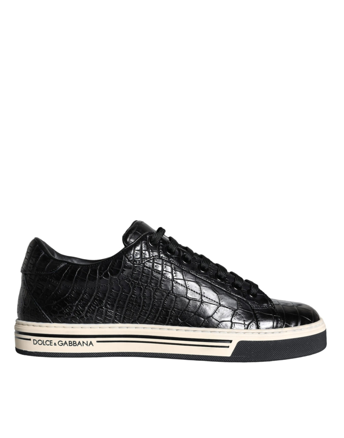 New Dolce & Gabbana Black Leather Men Low Top Sneakers Shoes