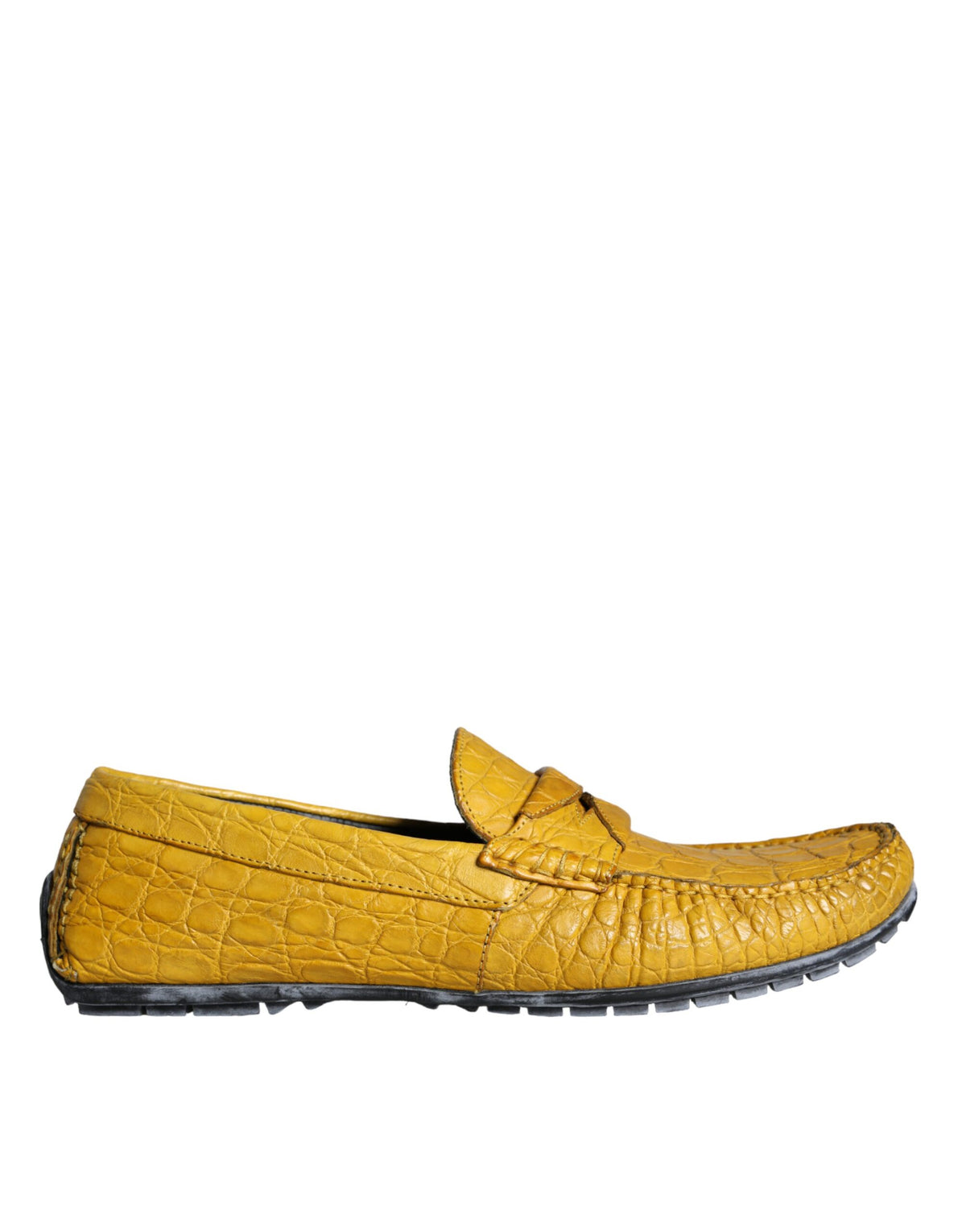 New Dolce & Gabbana Yellow Leather Slip Mocassin Loafers Shoes