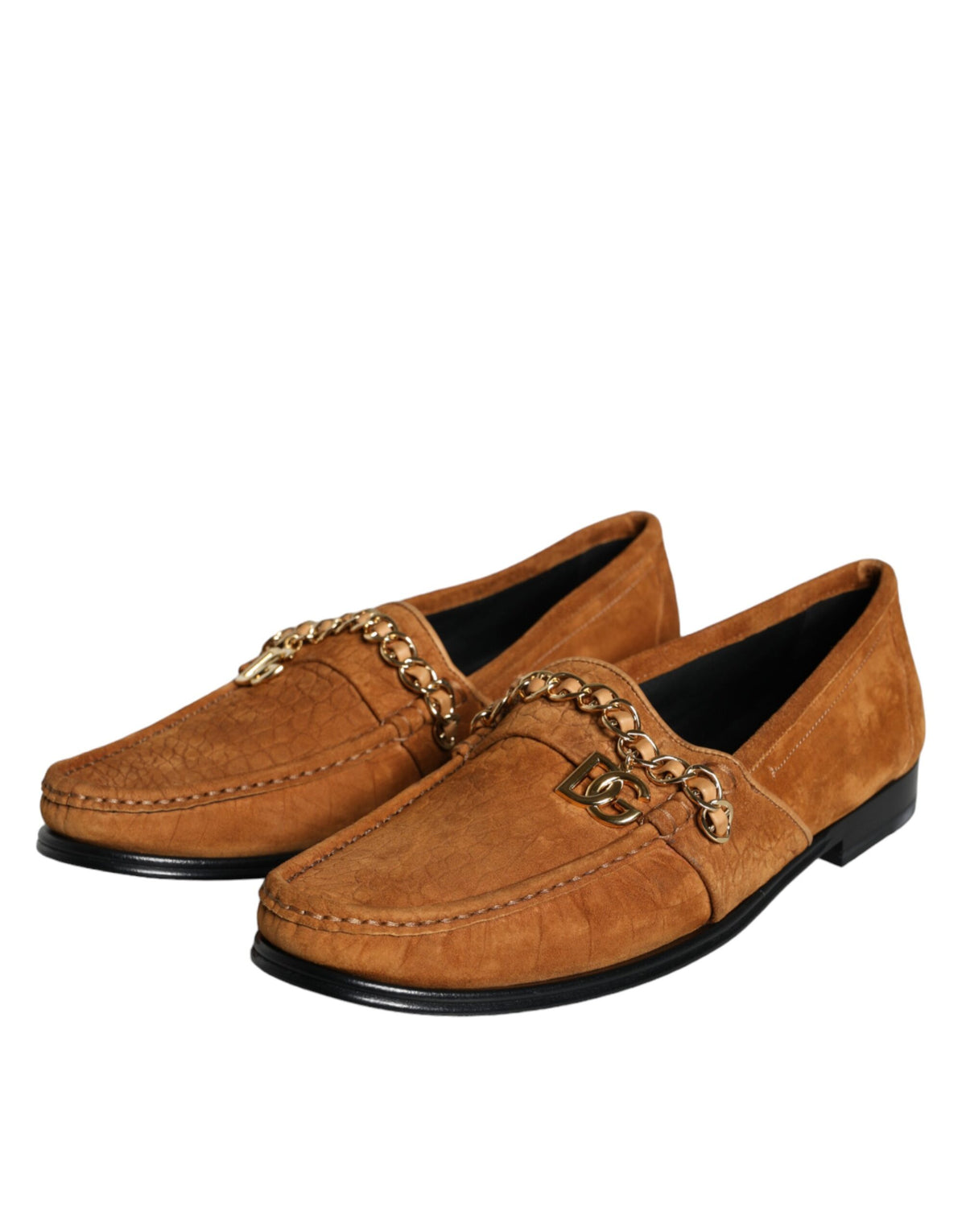 New Dolce & Gabbana Brown Velvet Leather Logo Mocassin Slip On Shoes