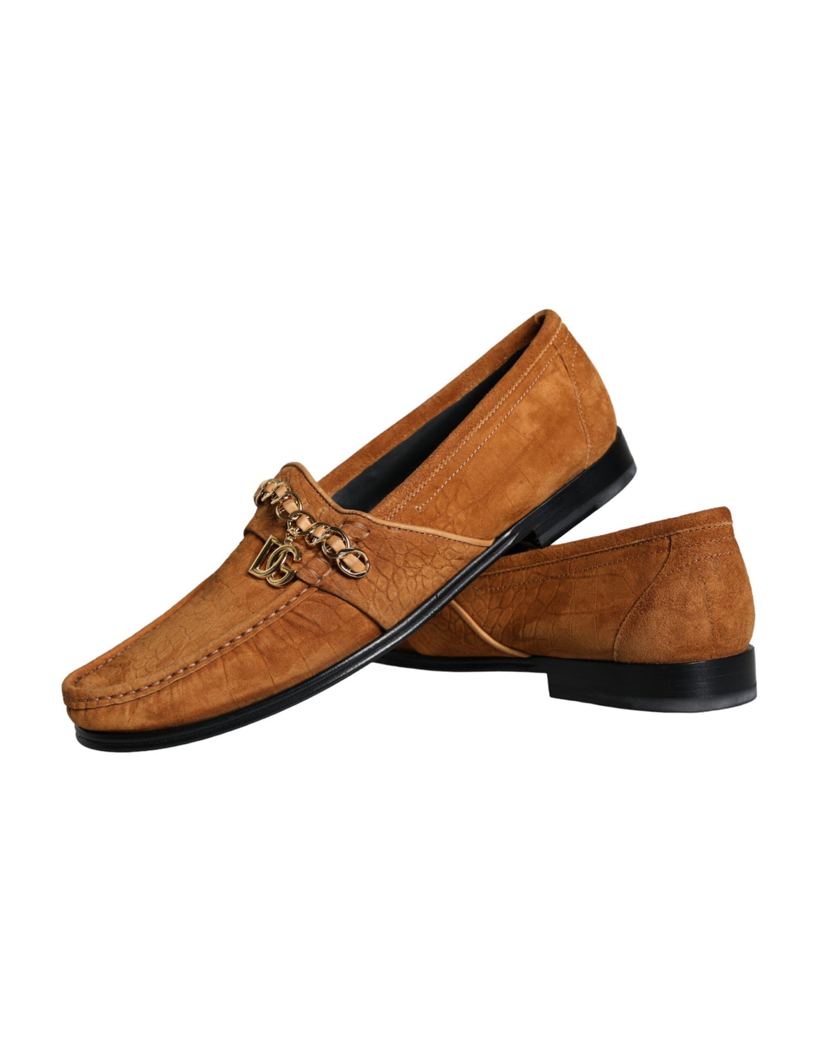 New Dolce & Gabbana Brown Velvet Leather Logo Mocassin Slip On Shoes