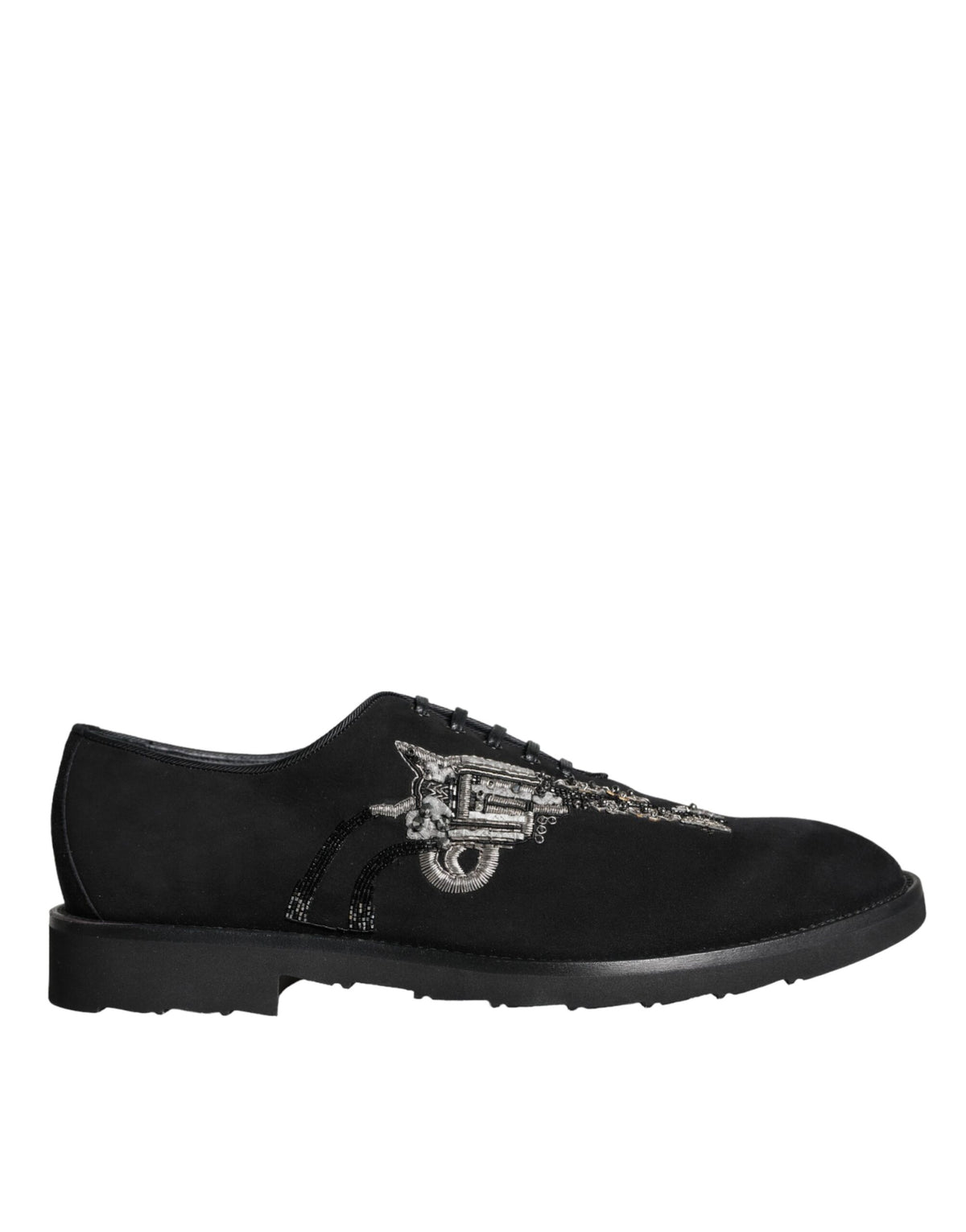 New Dolce & Gabbana Black Suede Sicilia Lace Up Formal Shoes