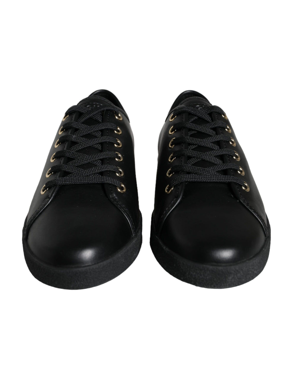 New Dolce & Gabbana Black Gold Leather Classic Sneakers Shoes