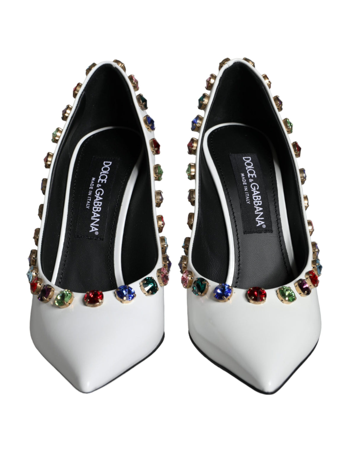 New Dolce & Gabbana White Crystal Leather High Heels Pumps Shoes