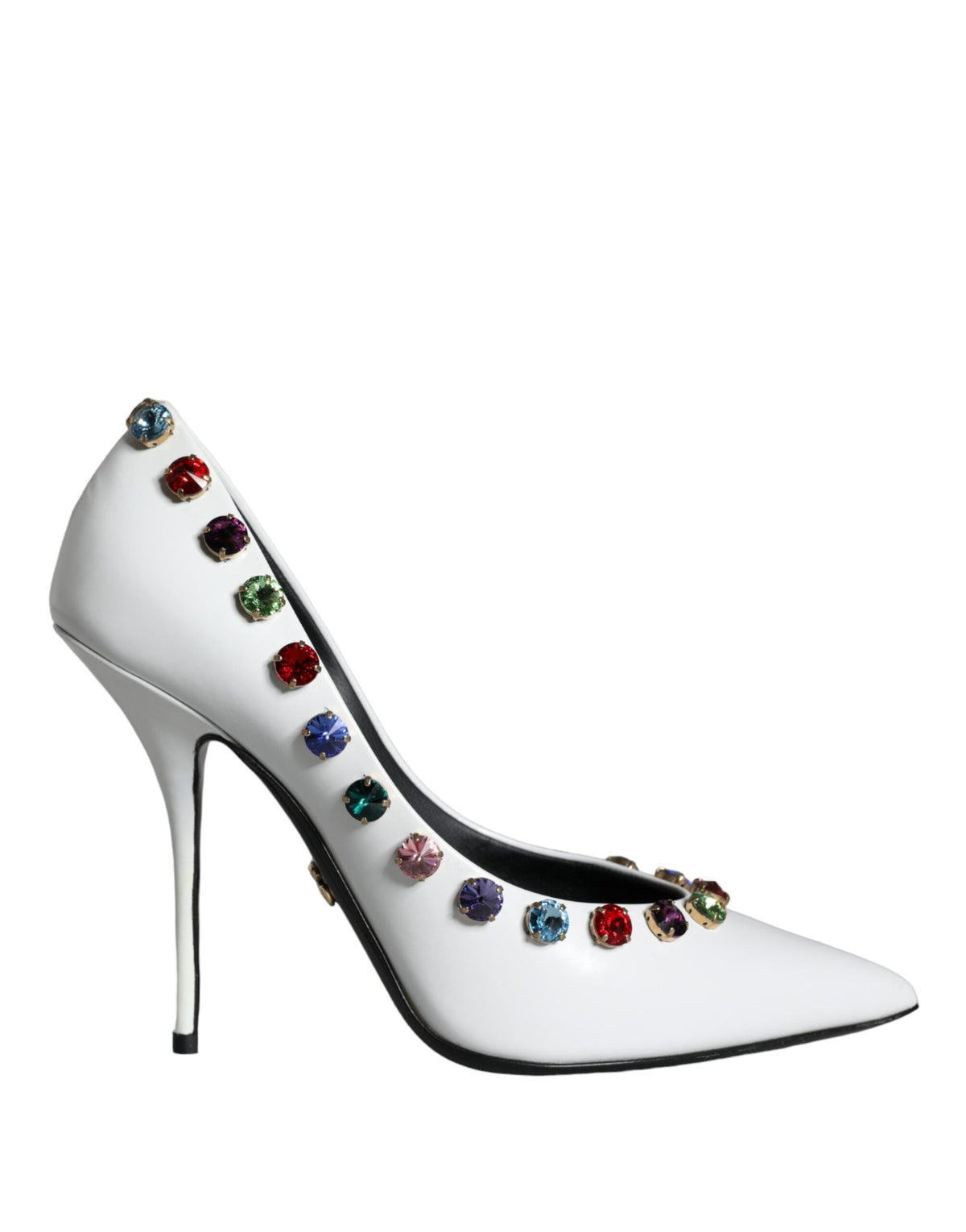 New Dolce & Gabbana White Crystal Leather High Heels Pumps Shoes