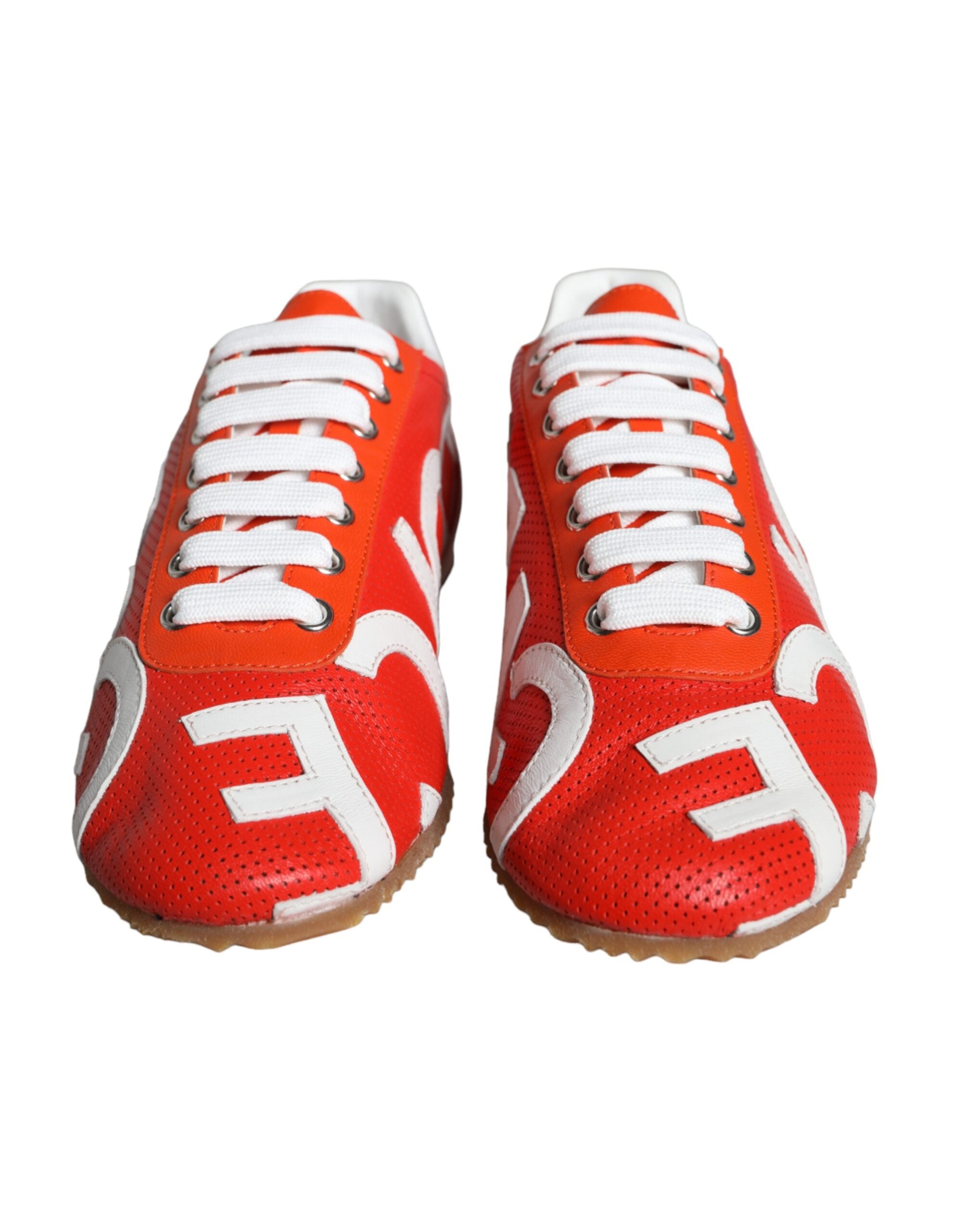 New Dolce & Gabbana Red White Leather Logo Casual Sneakers Shoes