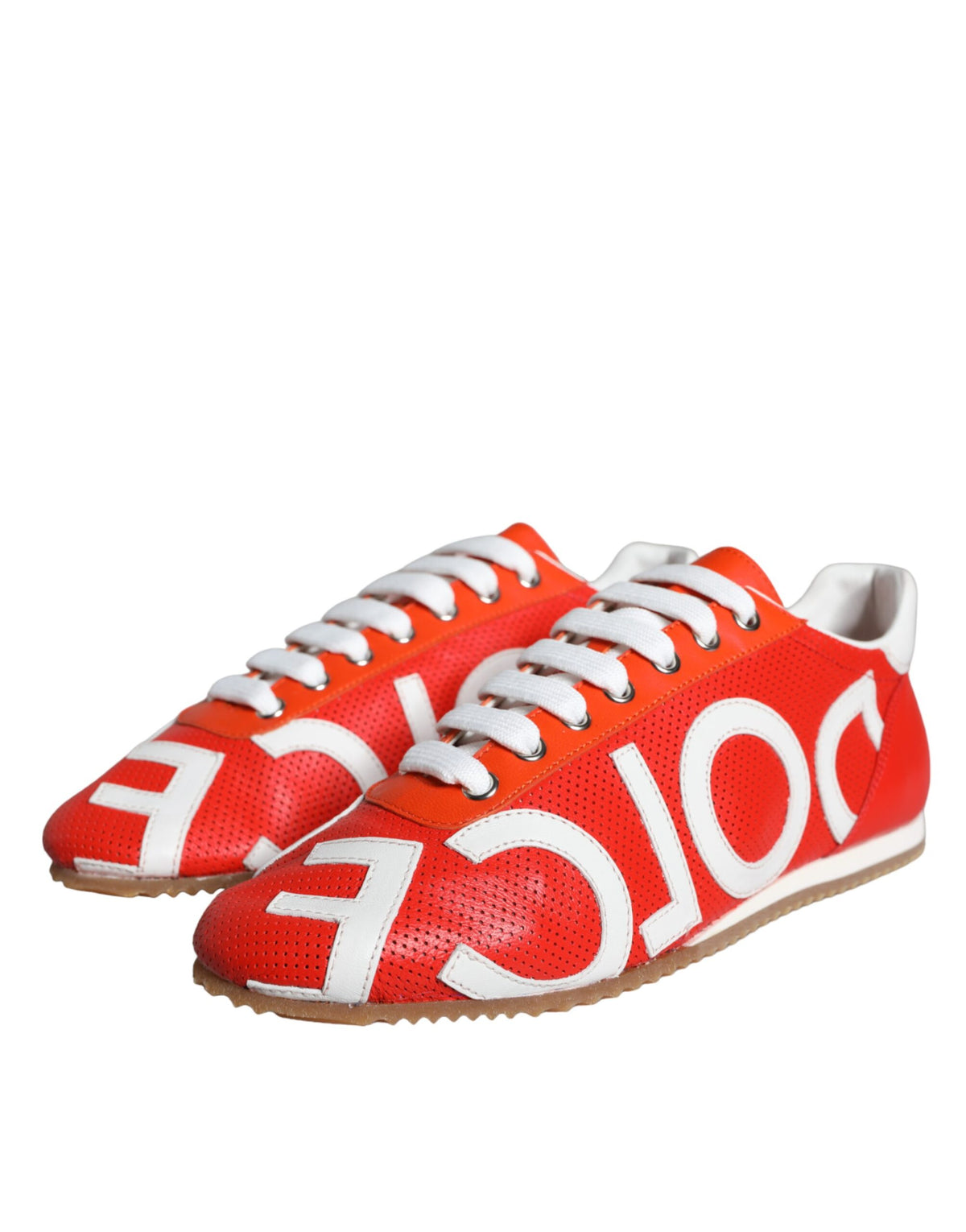 New Dolce & Gabbana Red White Leather Logo Casual Sneakers Shoes