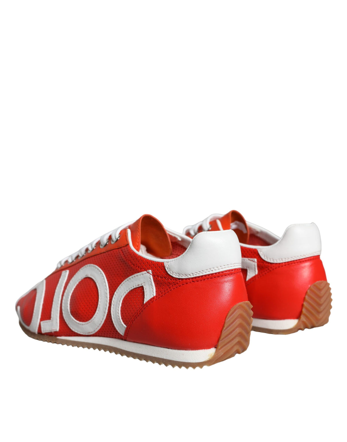 New Dolce & Gabbana Red White Leather Logo Casual Sneakers Shoes