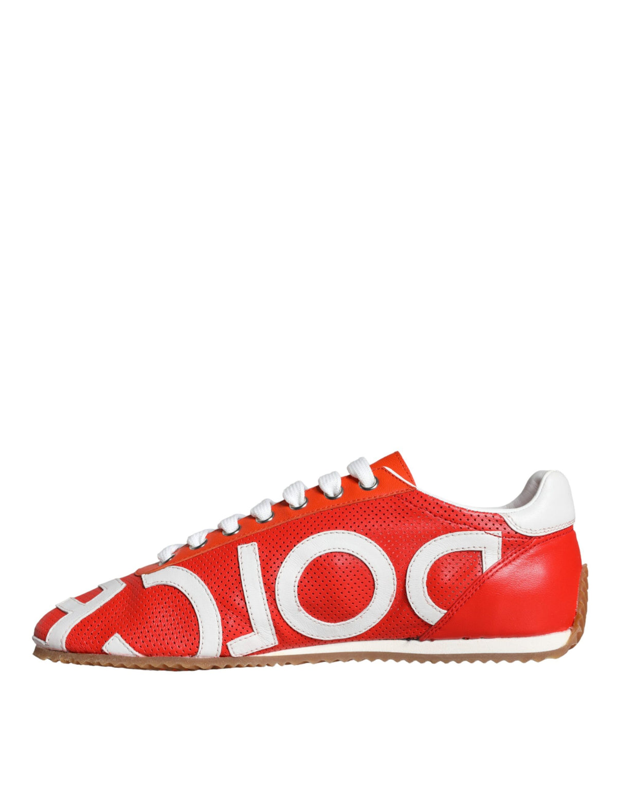 New Dolce & Gabbana Red White Leather Logo Casual Sneakers Shoes