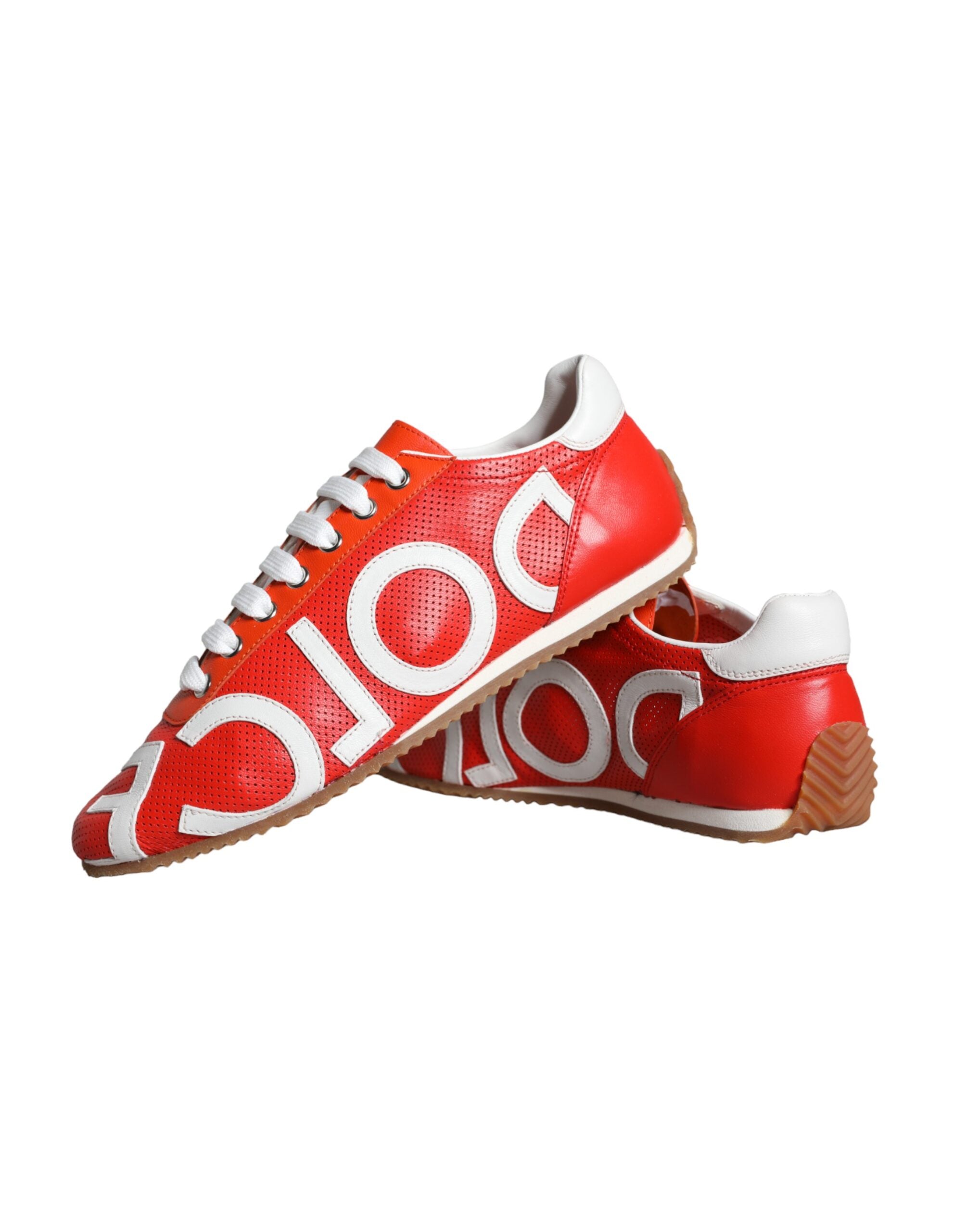New Dolce & Gabbana Red White Leather Logo Casual Sneakers Shoes
