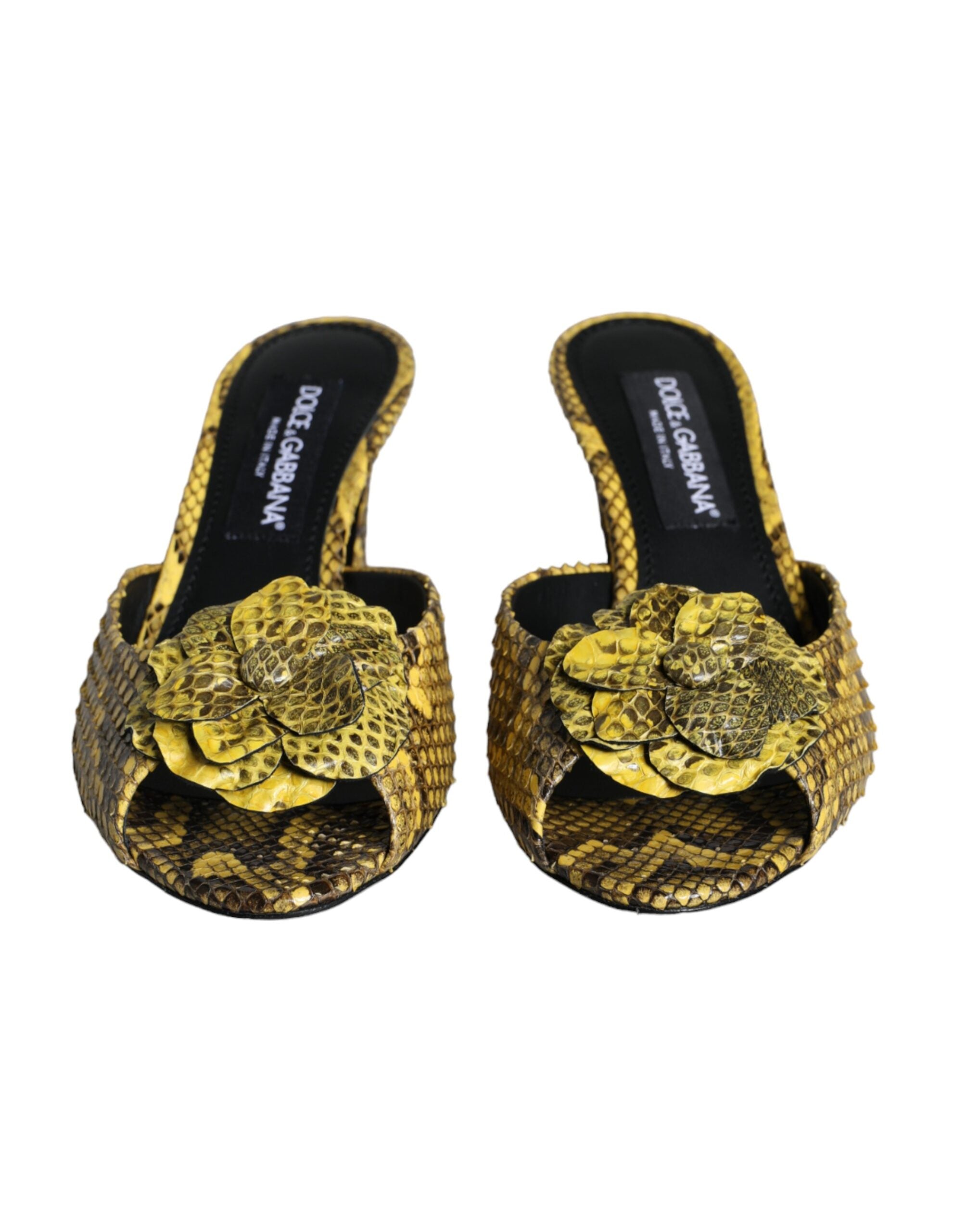New Dolce & Gabbana Yellow Leather Block Heels Slides Shoes