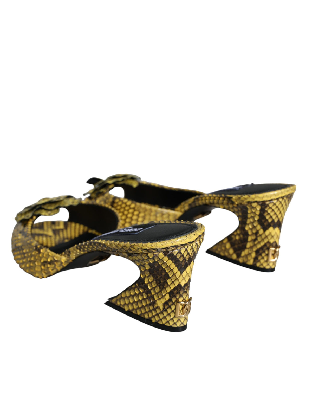 New Dolce & Gabbana Yellow Leather Block Heels Slides Shoes