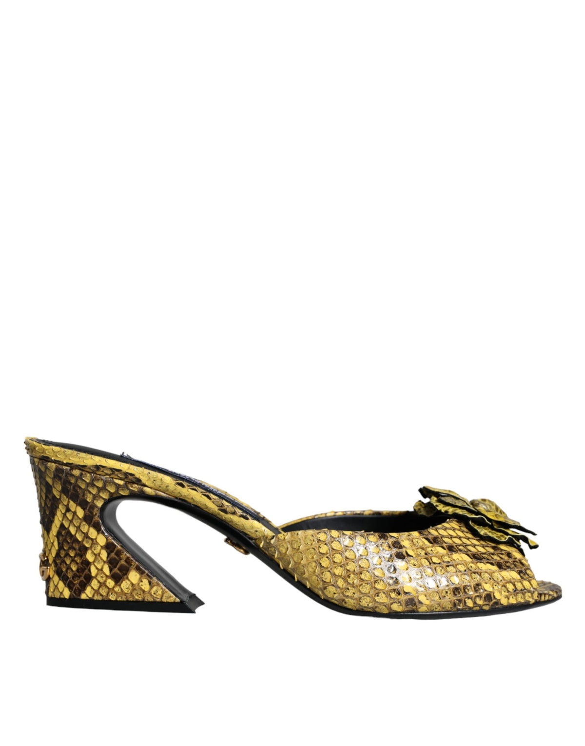 New Dolce & Gabbana Yellow Leather Block Heels Slides Shoes