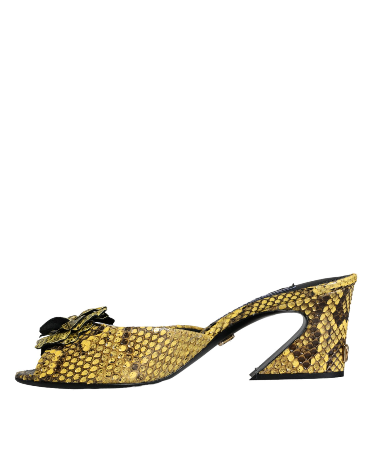 New Dolce & Gabbana Yellow Leather Block Heels Slides Shoes