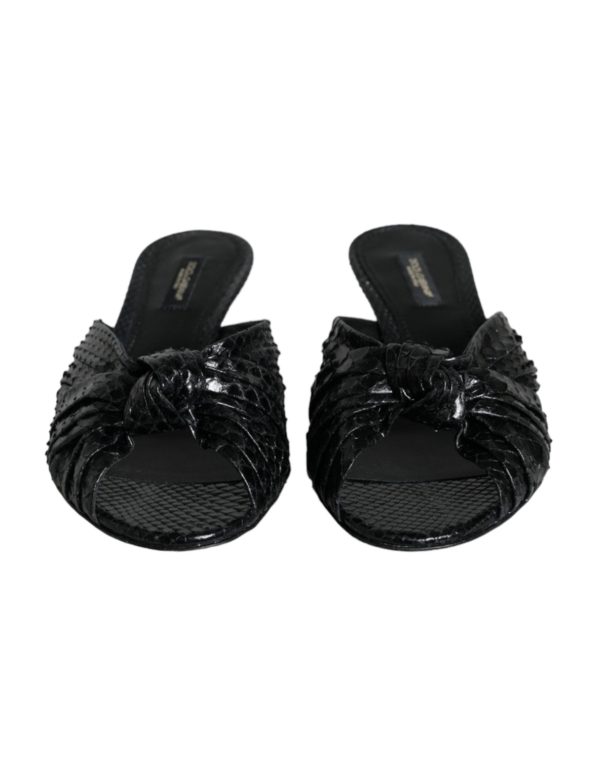New Dolce & Gabbana Black Leather Heels Slides Sandals Shoes