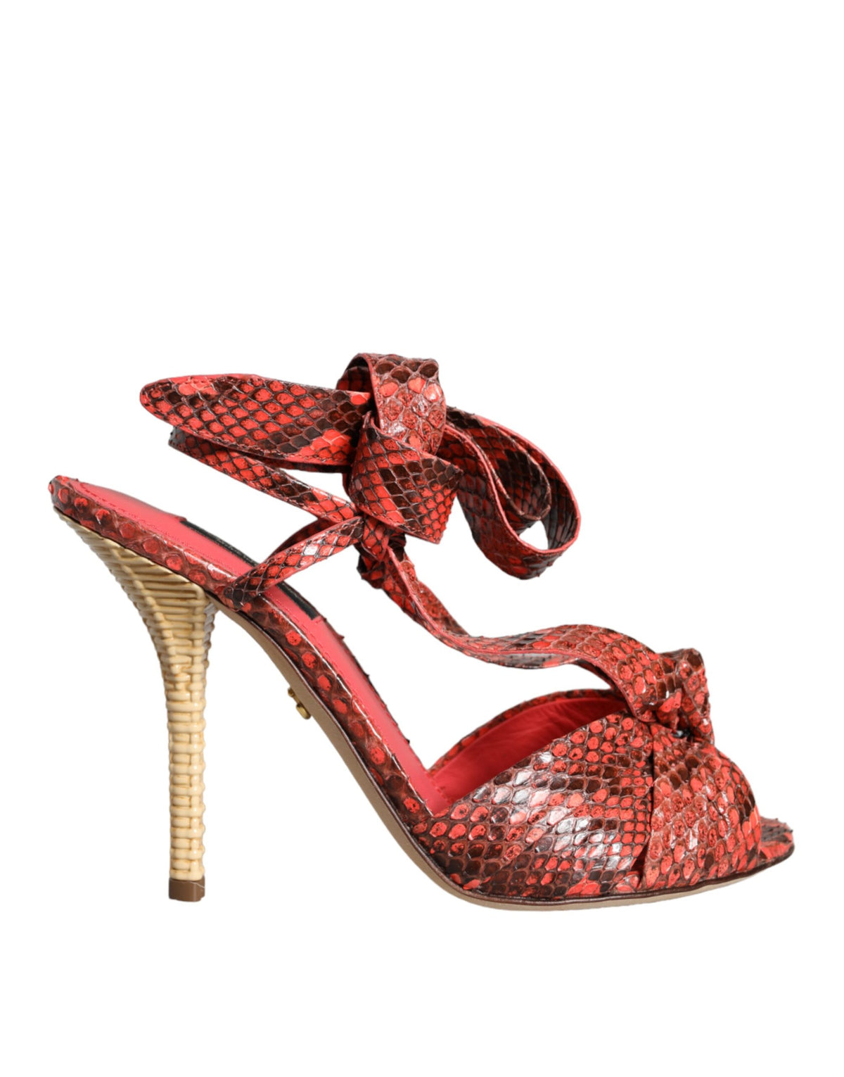 New Dolce & Gabbana Coral Exotic Leather Heels Sandals Shoes