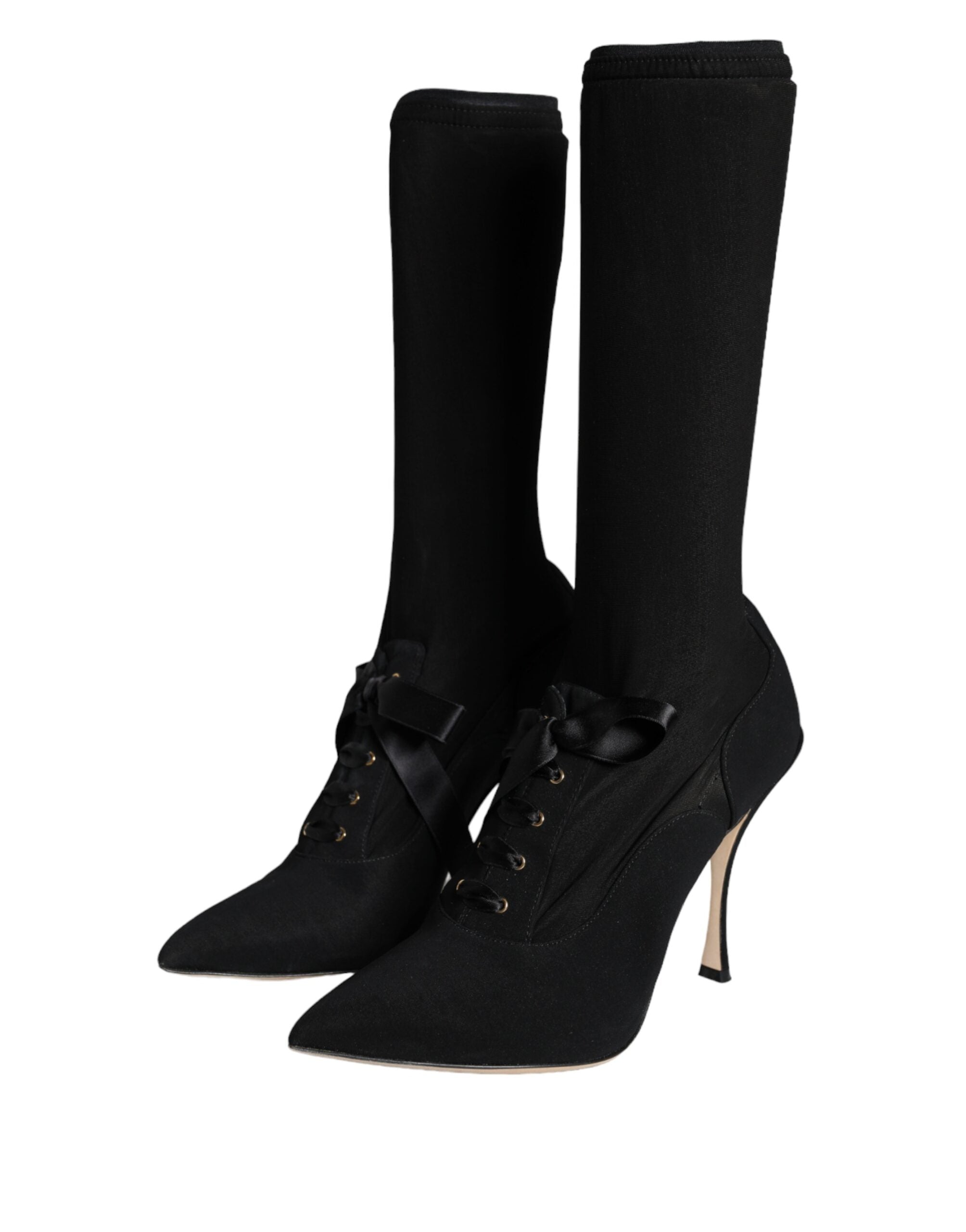New Dolce & Gabbana Black Stiletto Heels Mid Calf Boots Shoes