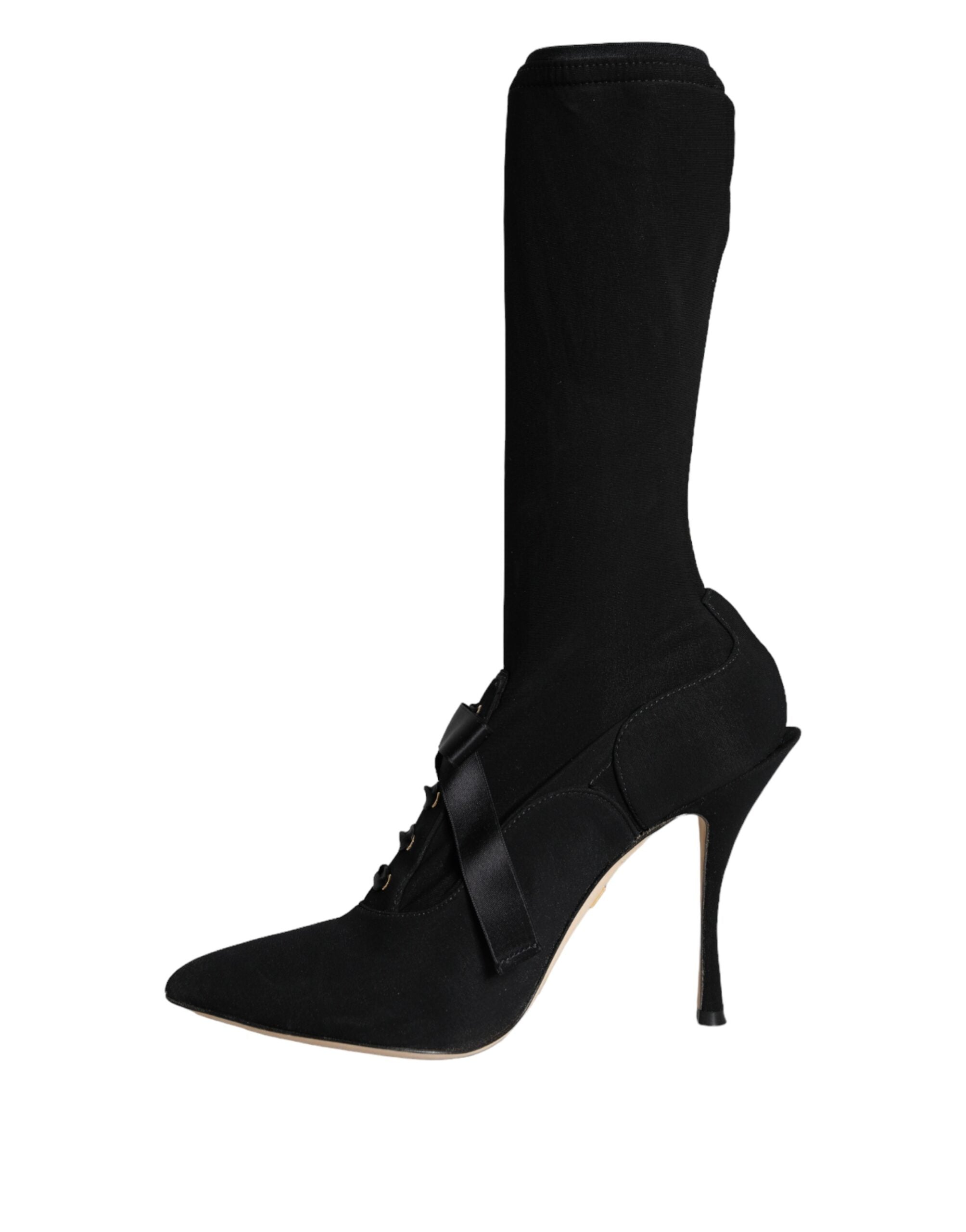 New Dolce & Gabbana Black Stiletto Heels Mid Calf Boots Shoes