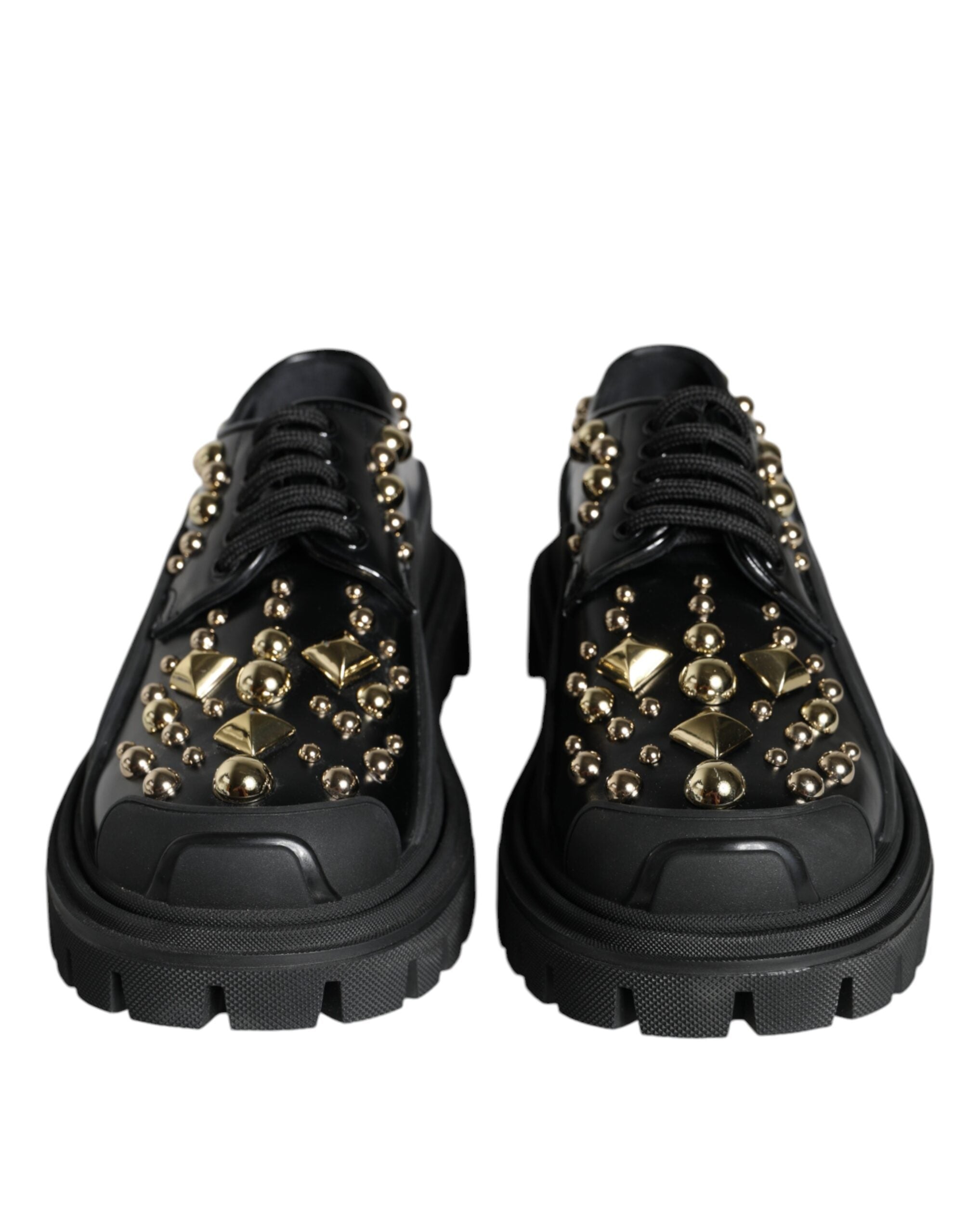 New Dolce & Gabbana Black Leather Trekking Derby Embellished Shoes