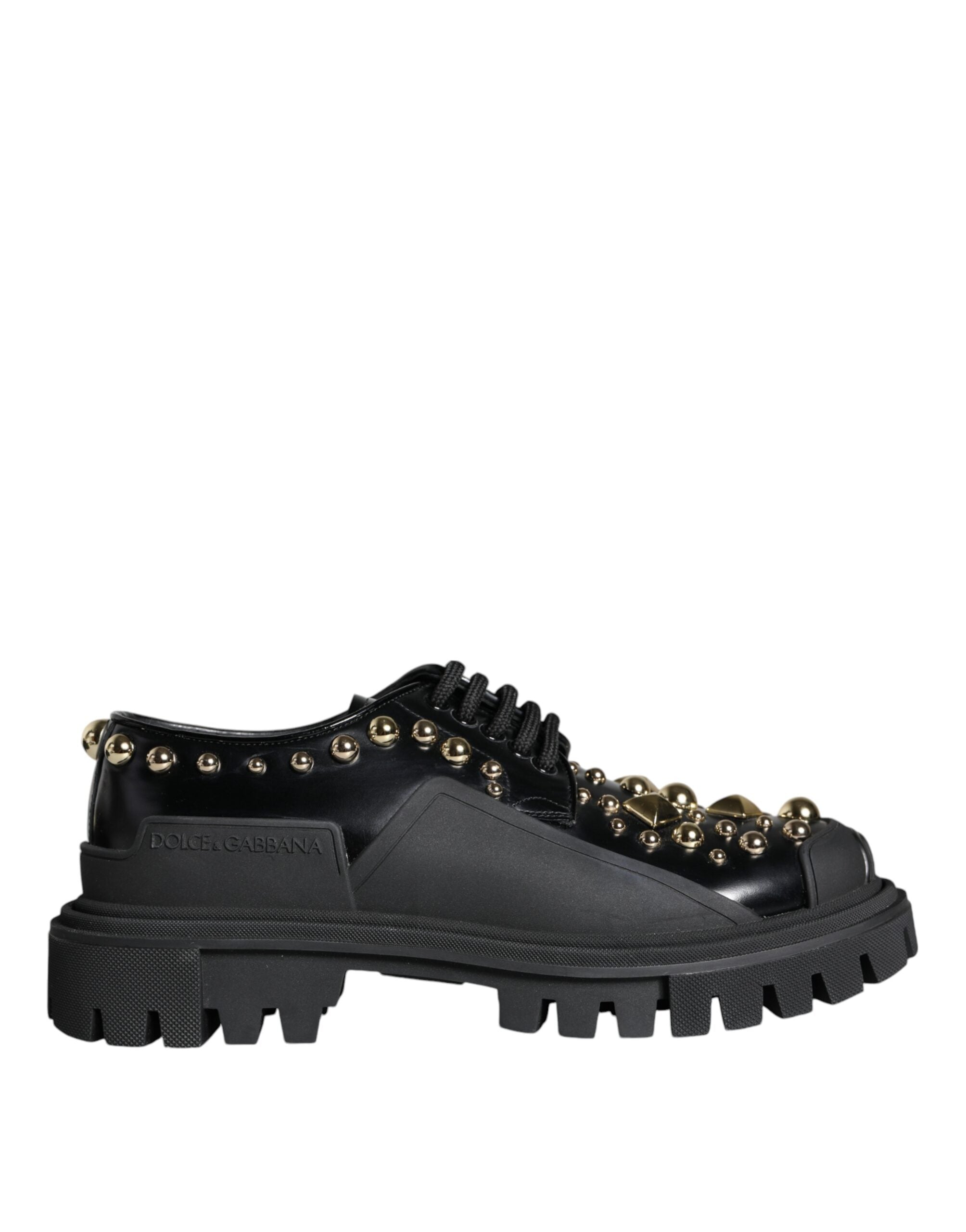 New Dolce & Gabbana Black Leather Trekking Derby Embellished Shoes