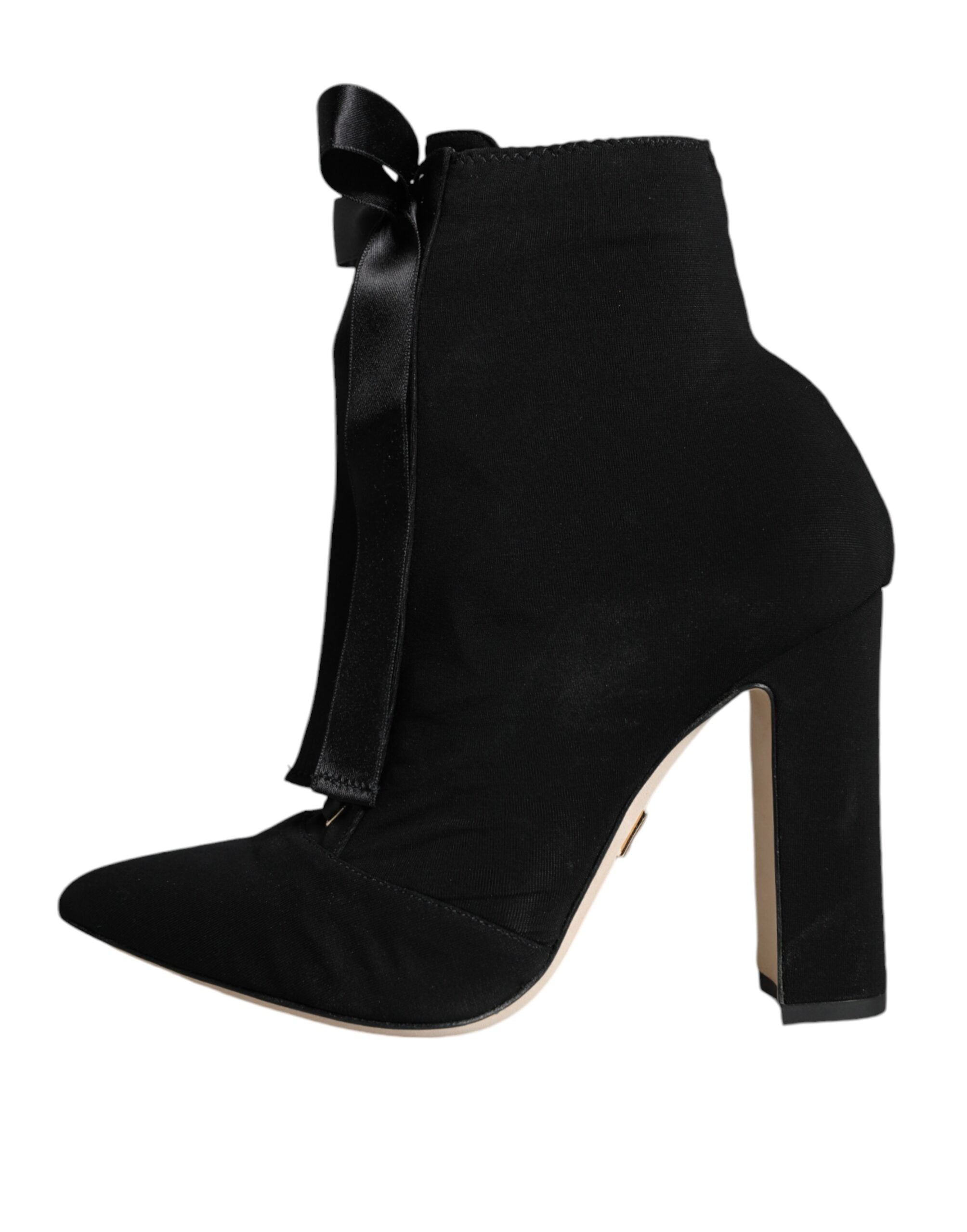 New Dolce & Gabbana Black Jersey Stretch Ankle Booties Shoes