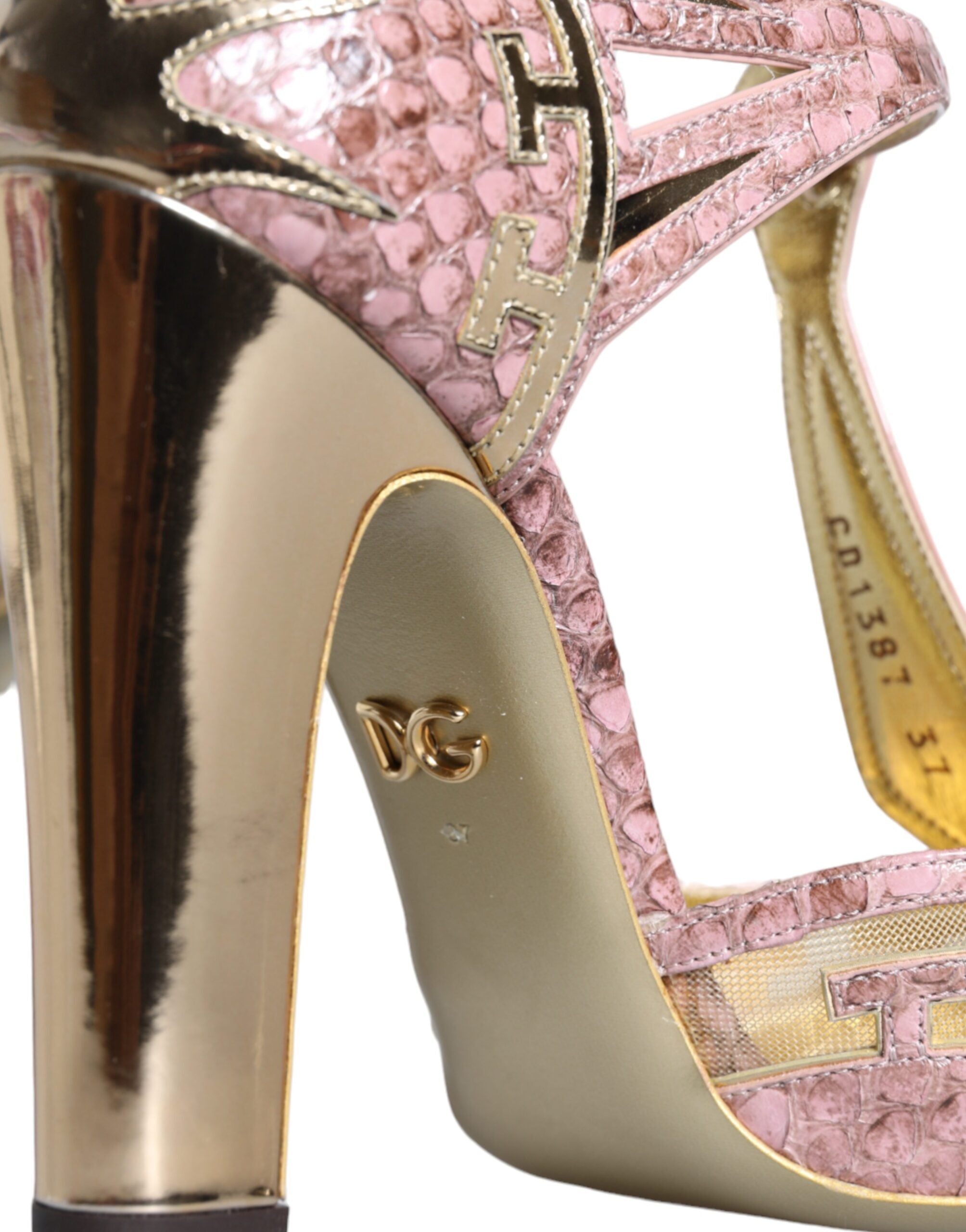New Dolce & Gabbana Pink Gold Leather Pumps T-strap Sandals Shoes