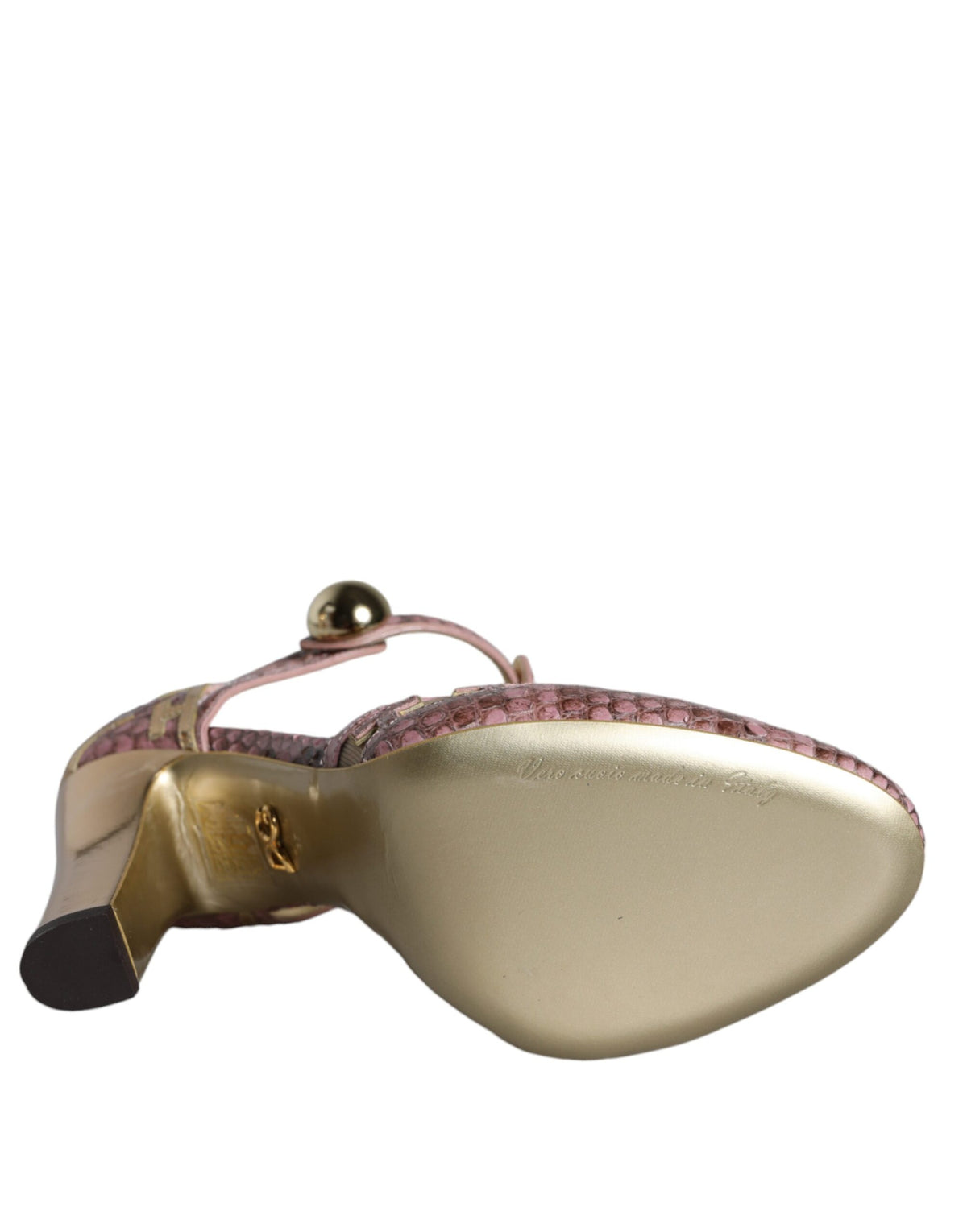 New Dolce & Gabbana Pink Gold Leather Pumps T-strap Sandals Shoes