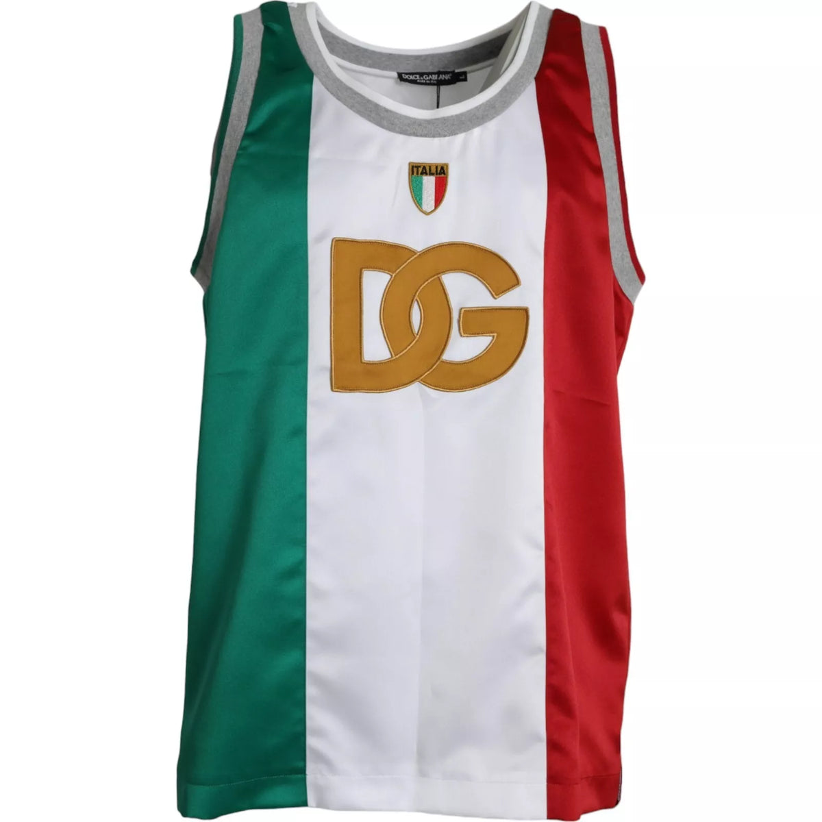 New Dolce & Gabbana White Green Sleeveless Top Italian Flag Basket T-shirt