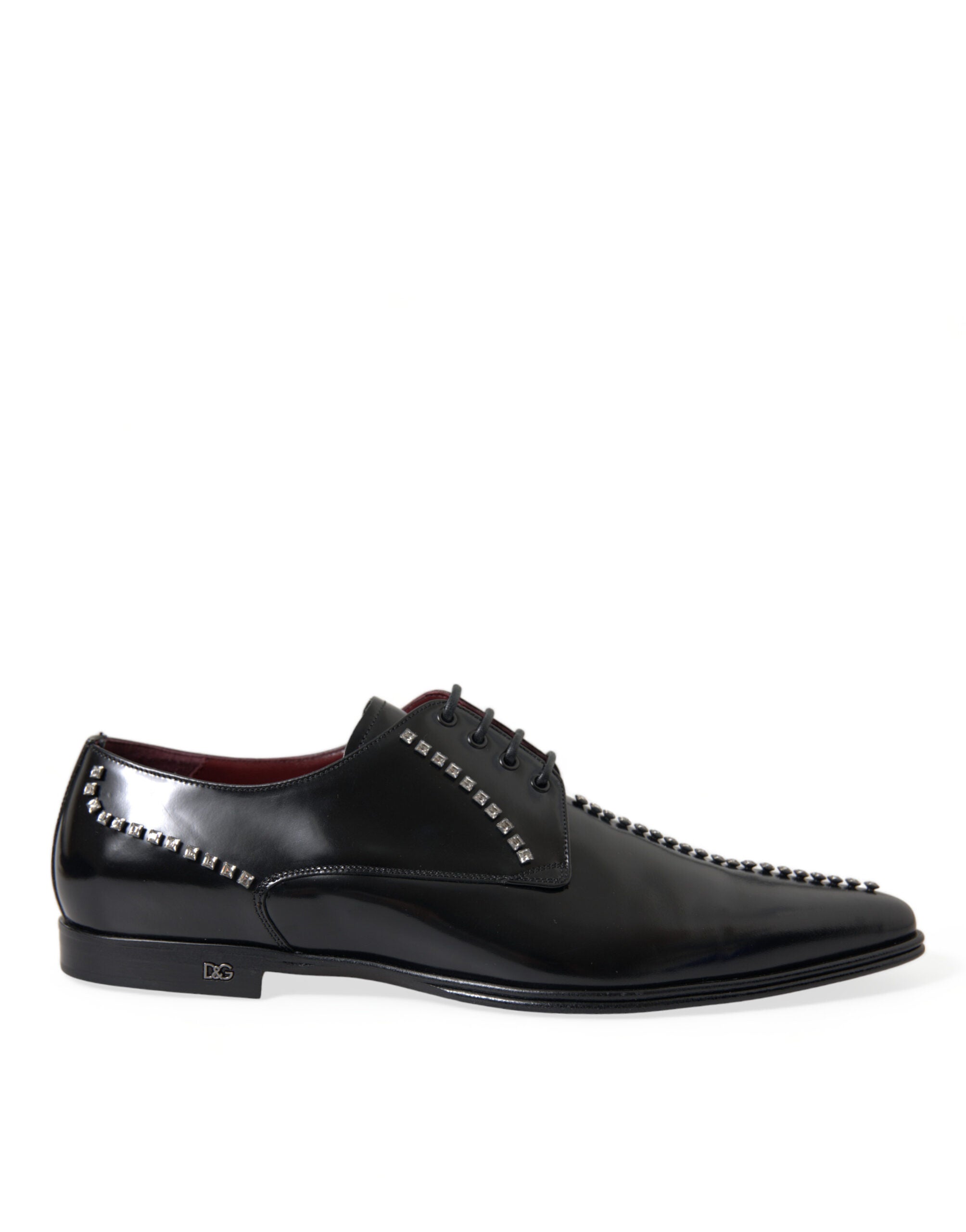 New Dolce & Gabbana Black Leather Crystal Dress Formal Shoes