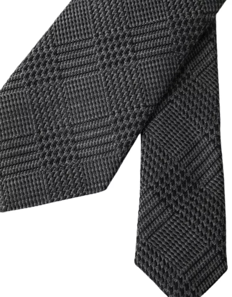 New Dolce & Gabbana Dark Gray Plaid Patterned Silk Adjustable Men Tie